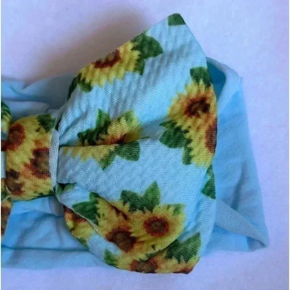 Blue Sunflower Bohemian Bow Headband